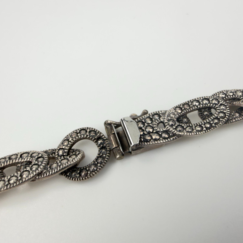 Vintage Judith Jack Signed Sterling Silver Marcasite Link Necklace