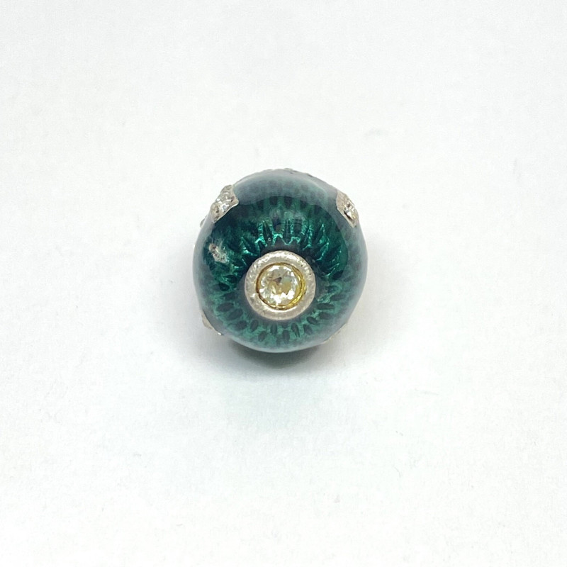 Antique Sterling Silver Green/Plum Colored Diamond Studded Enamel Egg Antique Sterling Silver Green/Plum Colored Diamond Studded Enamel Egg