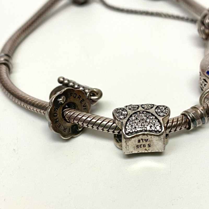 Pandora Solid Sterling Silver Multi-Charm Snake Bracelet 7 in, Box Pandora Solid Sterling Silver Multi-Charm Snake Bracelet 7 in, Box