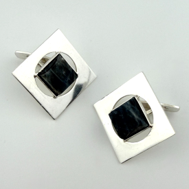 Square Vintage Sterling Silver Blue Labradorite Cufflinks 1950s - David Andersen