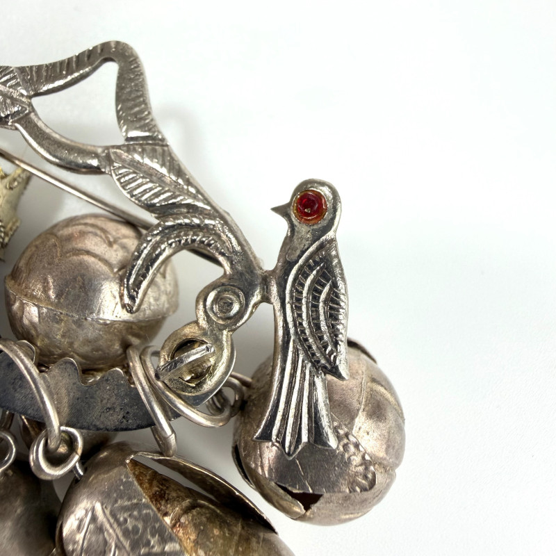 Antique Brazilian Amulet Silver Brooch Pin PENCA DE BALANGANDAN with 7 Charms