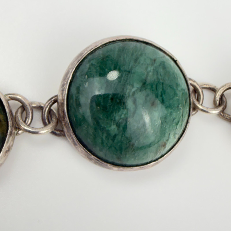 Vintage Silver & Huge Multi Round Gemstones Chunky Bracelet