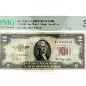 1953 $2 Legal Tender Note Fr. 1509 AA Block PMG 30 VF Priest/Humphrey A41414276A