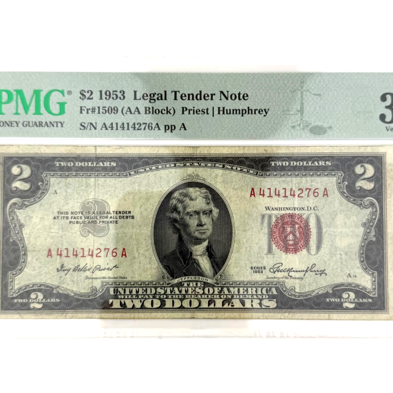 1953 $2 Legal Tender Note Fr. 1509 AA Block PMG 30 VF Priest/Humphrey A41414276A