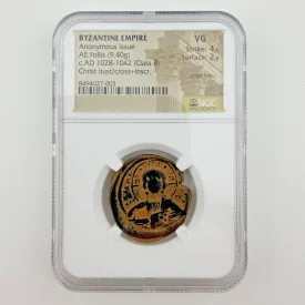 BYZANTINE EMPIRE Anonymous Issue AE Follis (Class B) Christ bust/cross+inscr