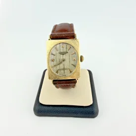 Longines Swiss Ladies Wrist Watch 17 Jewels 10K Gold Brown Leather