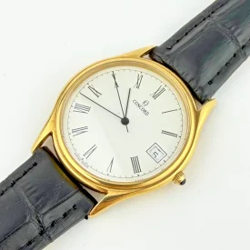 Vintage Concord 14K Gold 33mm Dress Watch Black Leather Strap