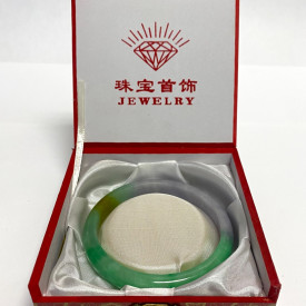 Chinese Russet Pale Mottled Soft Green Jade Bangle Bracelet 57 mm