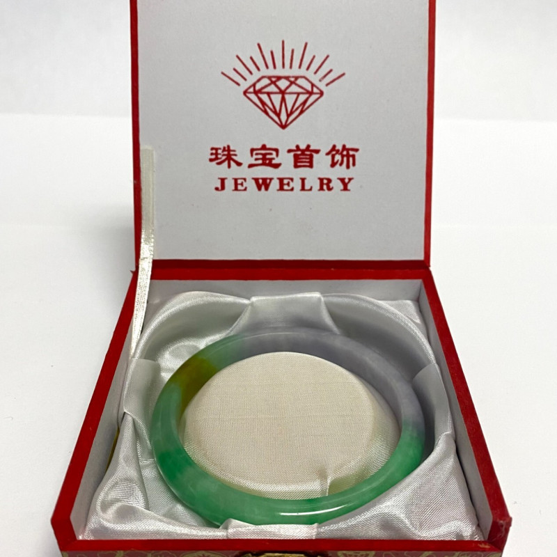 Chinese Russet Pale Mottled Soft Green Jade Bangle Bracelet 57 mm Chinese Russet Pale Mottled Soft Green Jade Bangle Bracelet 57 mm