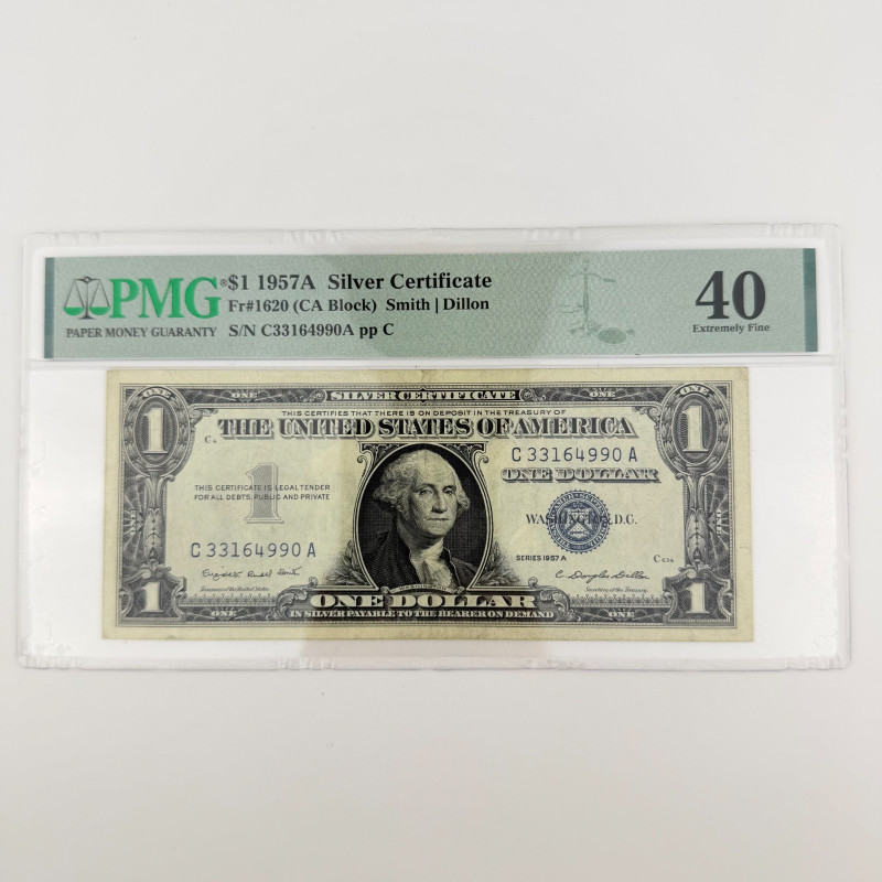 1957A $1 Silver Certificate Fr. 1620 CA Block PMG 40 EPQ Smith/Dillon C33164990A