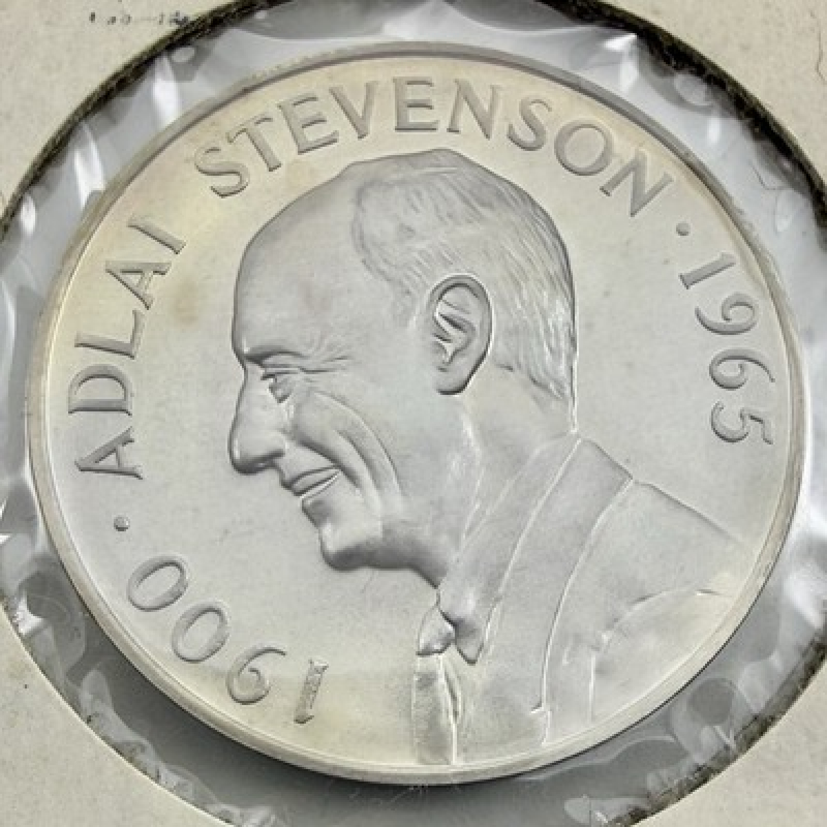 1965 Adlai Stevenson Sterling Silver Heraldic Art Medal 33mm Original Holder UNC - Heraldic Art