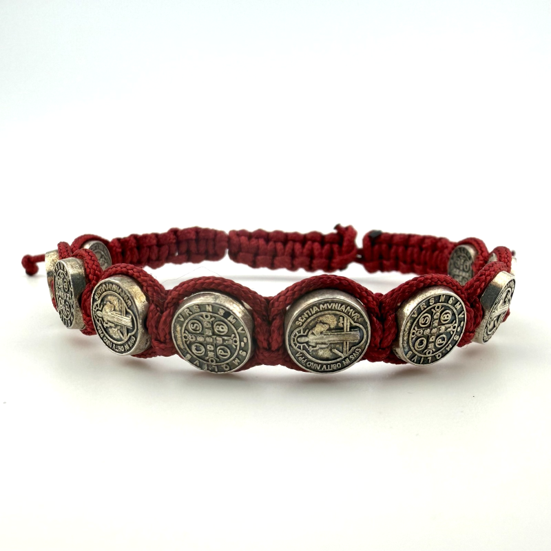 St. Benedict Medal on Adjustable Red Cord Bracelet – 7 Inches adjustable size