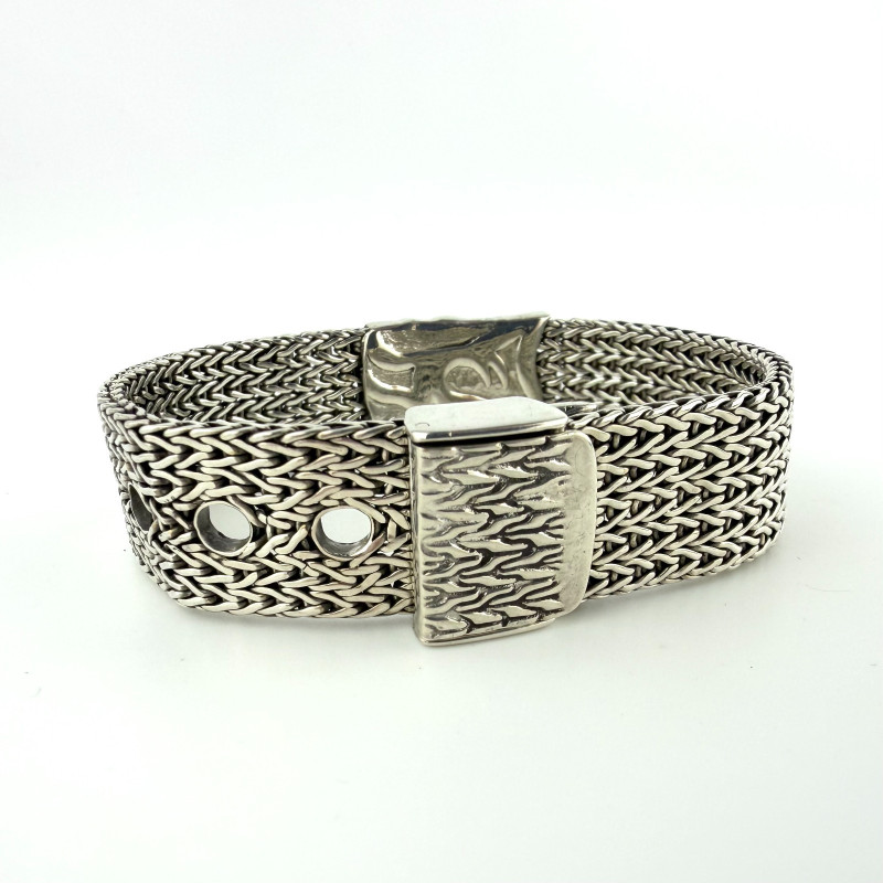 Rare Vintage John Hardy Silver Mesh Wide Buckle Women Bracelet 925 Woven Clasp