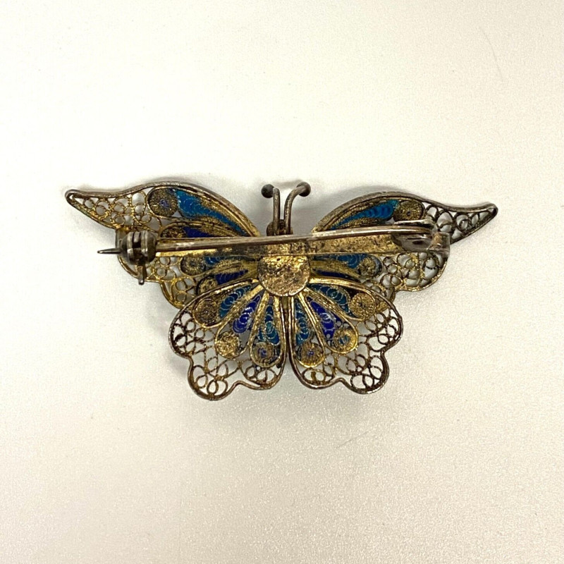 Vintage 800 Silver and Enamel Butterfly Pin