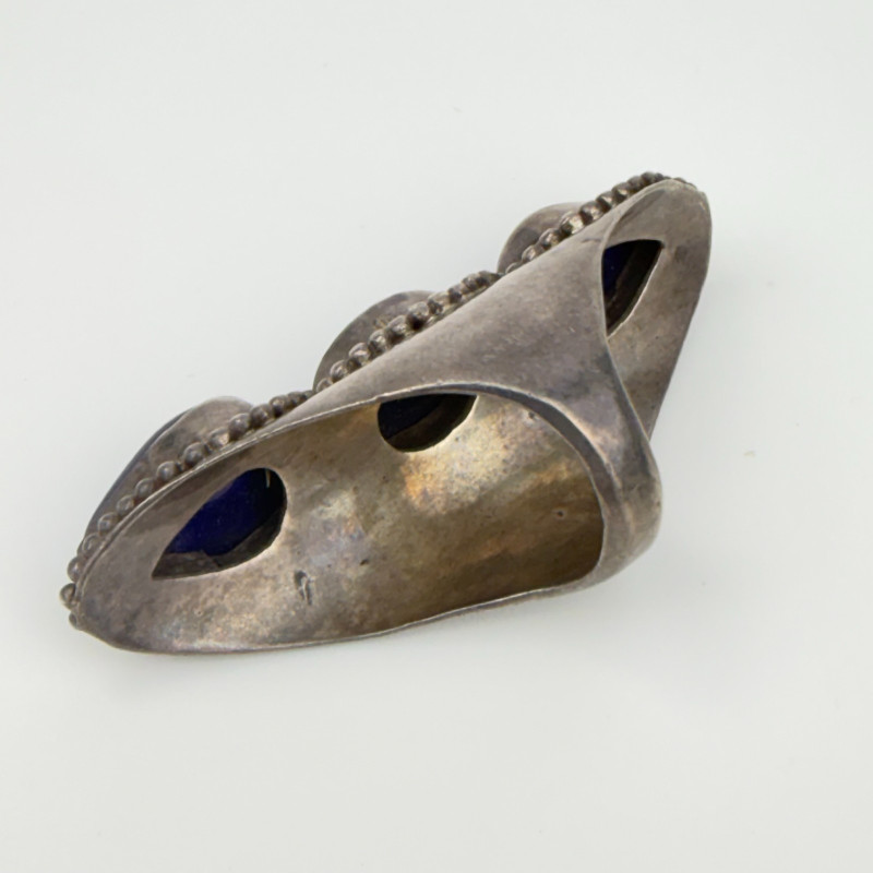 Bohemian Triple Stone Lapis Lazuli Elongated Massive Ring Sterling Silver Sz 10