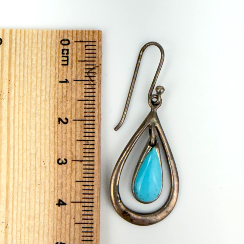Vintage Sign Sterling SK Thailand Modern Teardrop Turquoise Drop Dangle Earrings