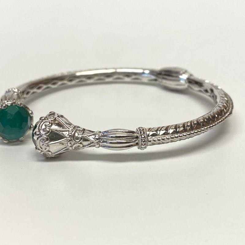 Gabriel & Co Sterling Silver And Steel Bangle S294719 With Green Carved Stone