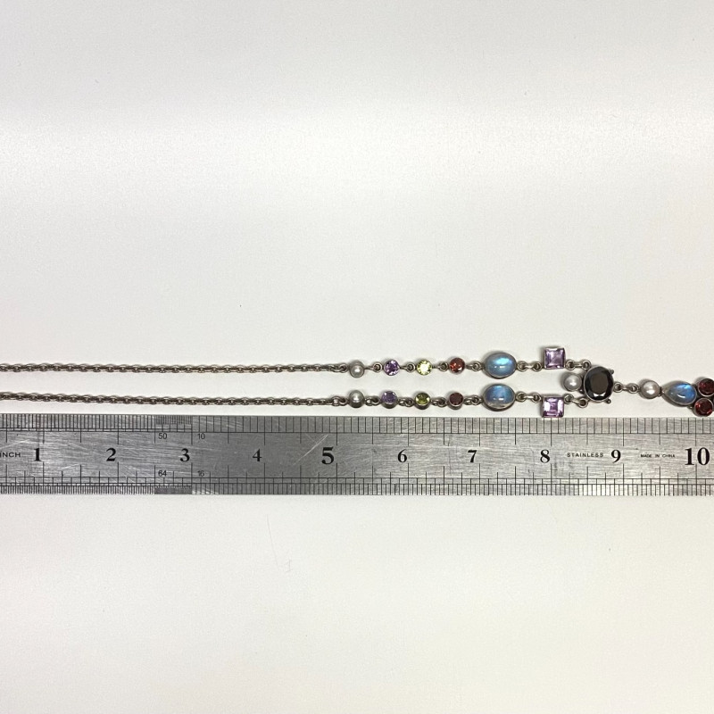 NICKY BUTLER STERLING UNUSUAL FESTOON DRAPE MOONSTONE, GARNET 17 NECKLACE