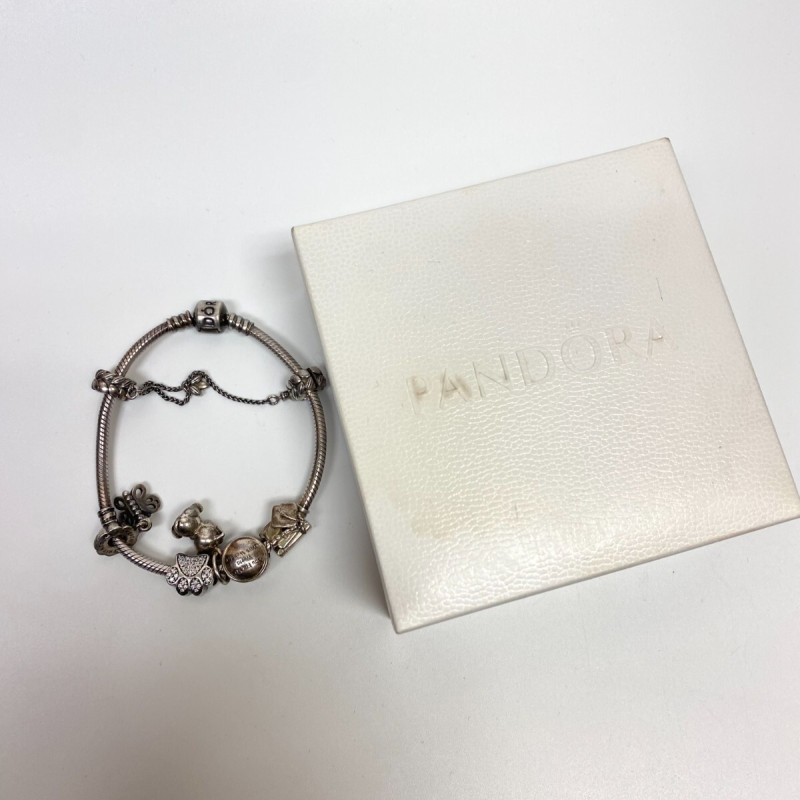 Pandora Solid Sterling Silver Multi-Charm Snake Bracelet 7 in, Box Pandora Solid Sterling Silver Multi-Charm Snake Bracelet 7 in, Box
