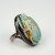 Rare Antique Large Silver Egyptian Blue Faience Scarab Hieroglyph Ring, Sz 7.25