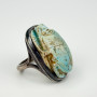 Rare Antique Large Silver Egyptian Blue Faience Scarab Hieroglyph Ring, Sz 7.25