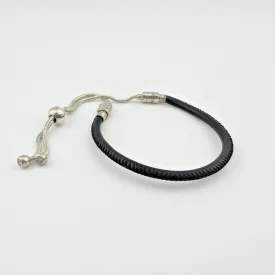 Authentic Pandora Black Leather Adjustable Sliding Bracelet with Sterling Silver