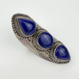 Bohemian Triple Stone Lapis Lazuli Elongated Massive Ring Sterling Silver Sz 10