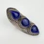Bohemian Triple Stone Lapis Lazuli Elongated Massive Ring Sterling Silver Sz 10