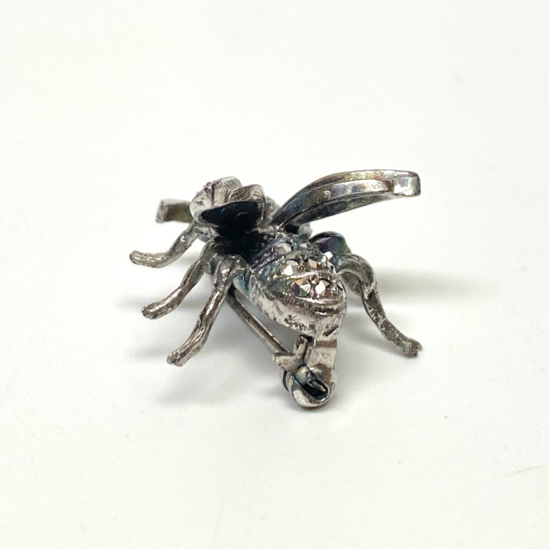 Alice Caviness Brooch Sterling Silver Rubies and Marcasite Grey Bumble Bee