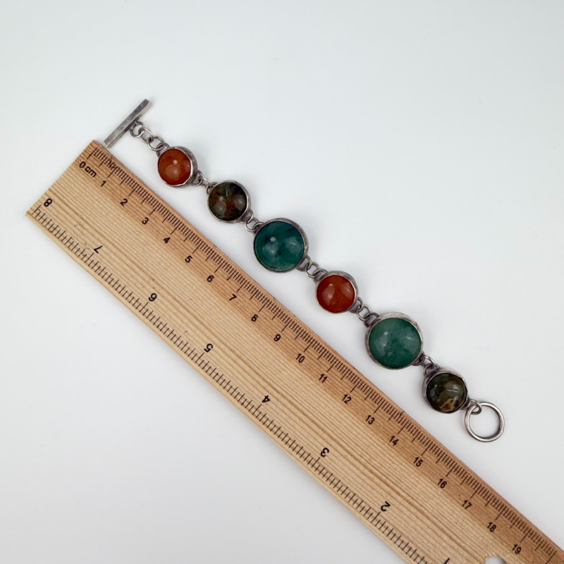 Vintage Silver & Huge Multi Round Gemstones Chunky Bracelet