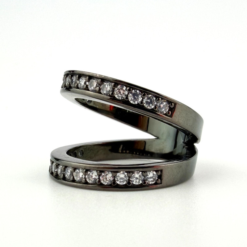 Black Rhodium 925 Silver Cubic Zirconia Half Eternity Band Ring Sz 6