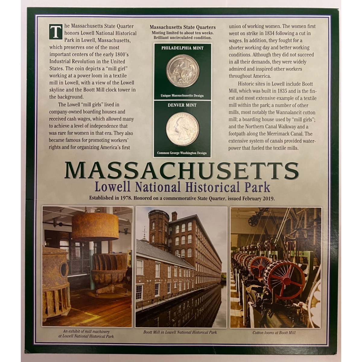 2019-P&D N. Massachusetts Roosevelt Quarters, Postal Commemorative Society w/(2)
