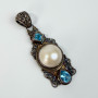 Sarda Bali Sterling Silver Pendant  White Mabe Pearl & Blue Topaz