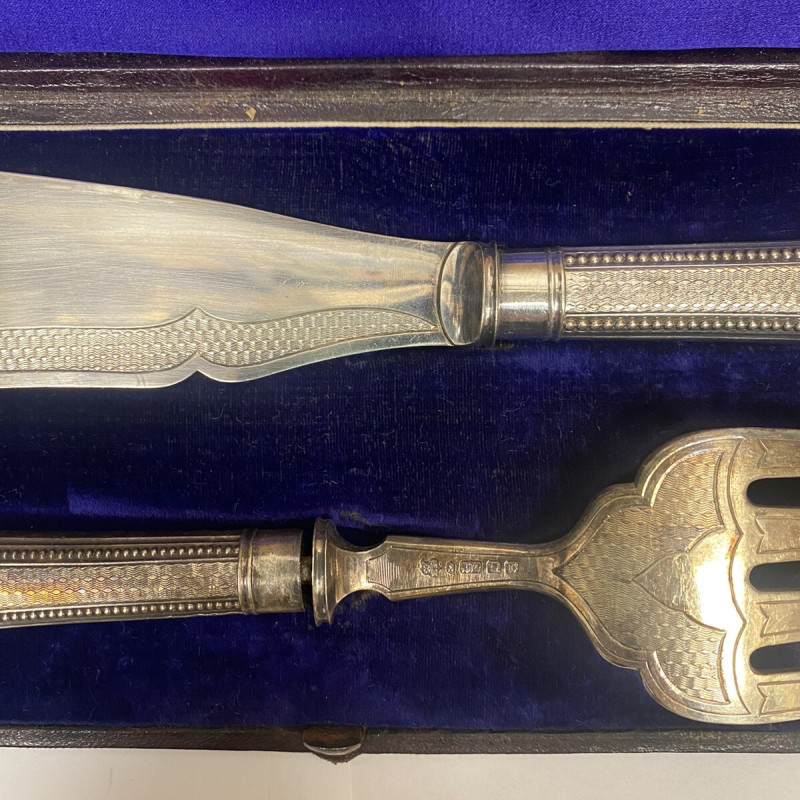 SILVER PLATE ANTIQUE FORK AND KNIFE 12 INCHES "RMEN" Silver Mark