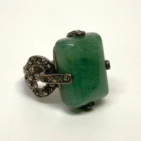 Vintage  Jade Silver Marcasite Ring Size 6