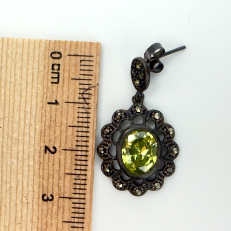 Dee Berkley Jewelry Co. Sterling Silver Oval Cut Peridot and Marcasite Earrings