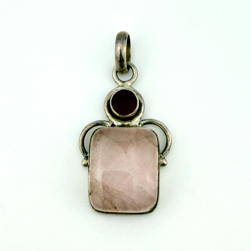 Vintage Handmade 925 Silver Pendant with Pink Spinel & Red Garnet