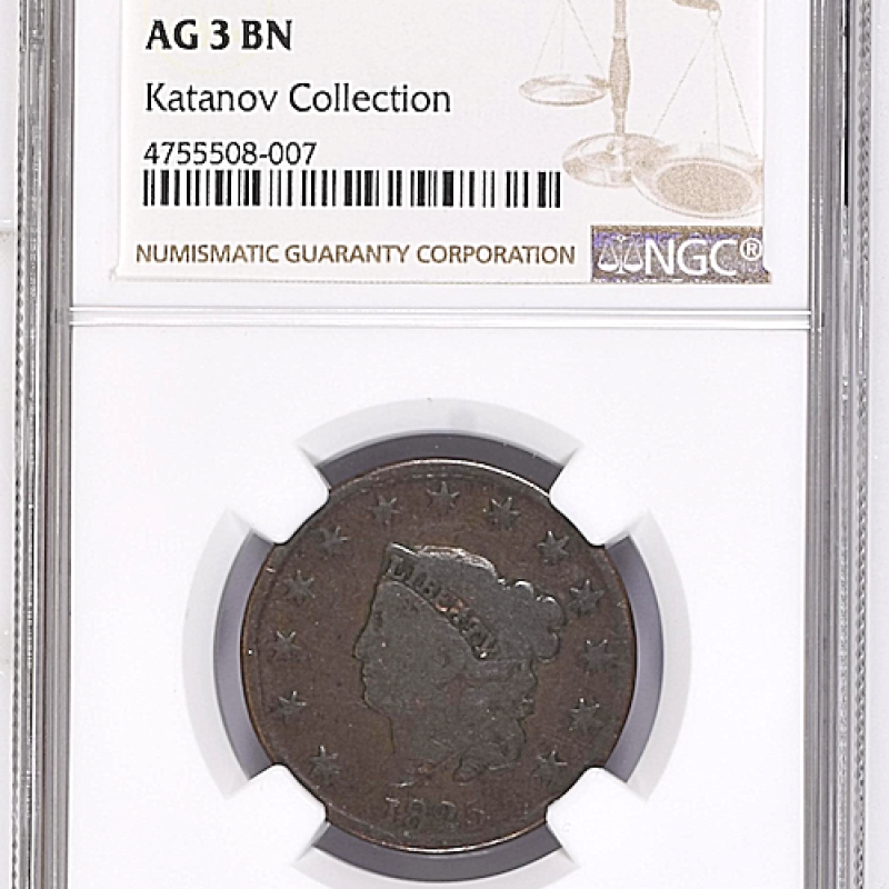 NGC AG 3 BN  1825 1C CORONET HEAD