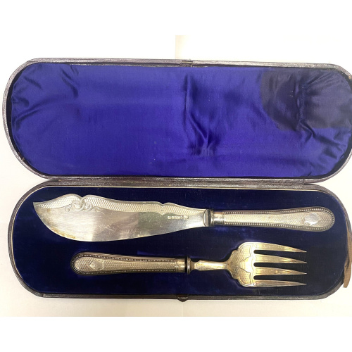 SILVER PLATE ANTIQUE FORK AND KNIFE 12 INCHES "RMEN" Silver Mark