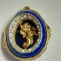 Small Antique Sterling Silver Blue  Enamel Egg  Engraved Angel Pendant