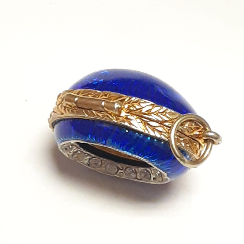 Small Antique Sterling Silver Blue Enamel Egg Engraved Angel Pendant Small Antique Sterling Silver Blue Enamel Egg Engraved Angel Pendant
