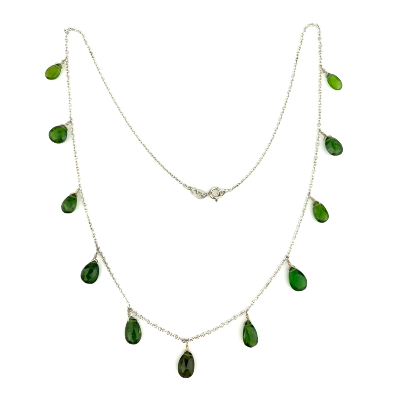 Handmade Sterling Silver 925 Teardrops Chrome Diopside Pendant necklace 17.5”