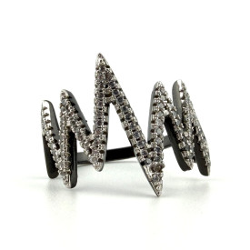 Heart Pulse Black Rhodium 925 Silver Cubic Zirconia Ring Sz 9.5