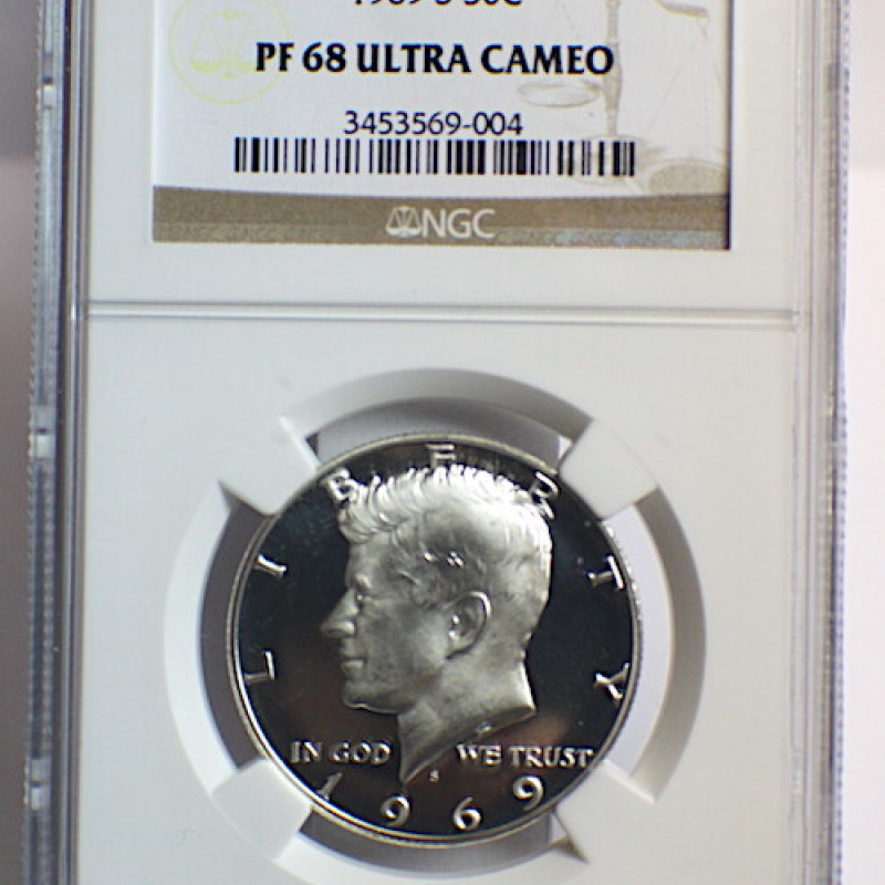 1969 S NGC PF 68 UC SILVER DOLLAR KENNEDY UTLRA CAMEO  50C  1969 S NGC PF 68 UC SILVER DOLLAR KENNEDY UTLRA CAMEO  50C