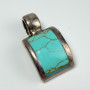 Vintage Mexican Sterling Silver Turquoise Curved Inlay Pendant - 14.9g