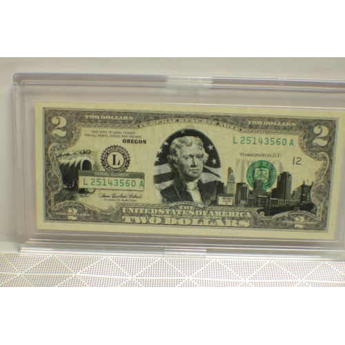Uncirculated Series 2003A $2 Bill Oregon with Clear Case Holder Uncirculated Series 2003A $2 Bill Oregon with Clear Case Holder