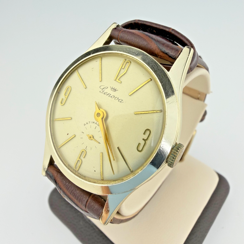 Vintage Genova Swiss Antimagnetic Mechanical Watch Silver Tone Working