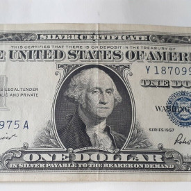 1957 One Dollar Bill Silver Certificate Average Circulated Blue Seal VG-AU