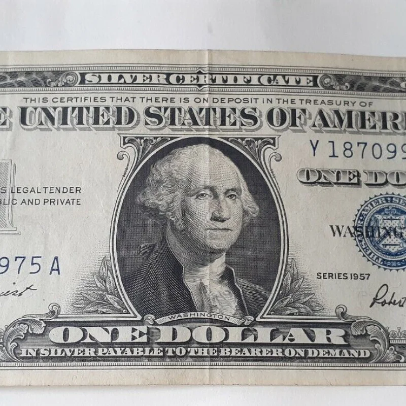 1957 One Dollar Bill Silver Certificate Average Circulated Blue Seal VG-AU 1957 One Dollar Bill Silver Certificate Average Circulated Blue Seal VG-AU