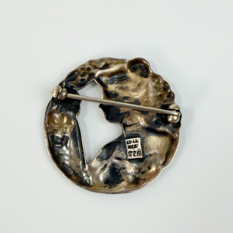 Vintage Large Cut Out Art Nouveau Woman Cameo Sterling Silver Pendant Pin